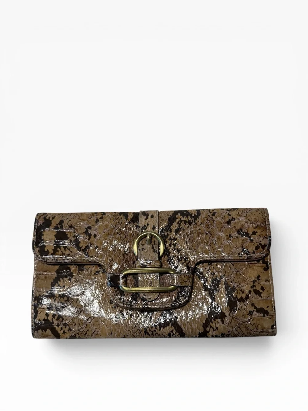 Y2K 90s Snake Skin Print Brown Clutch Wallet with Buckle Accent‎ coastal Cowgirl